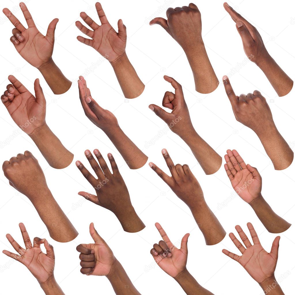 Set of black male hands showing symbols