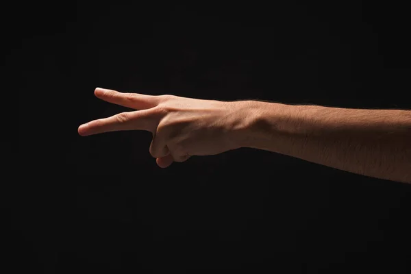 Mão masculina mostra número dois isolado a preto — Fotografia de Stock