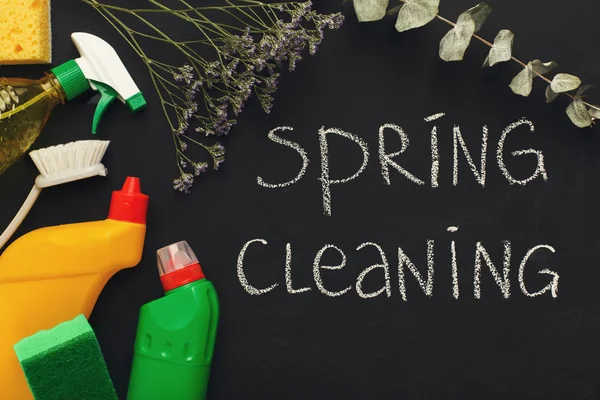 Various cleaning supplies, housekeeping background