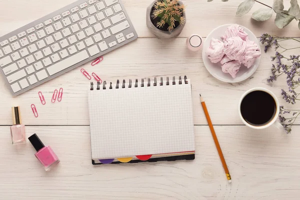 Working space with keyboard on white background — Stock Photo, Image