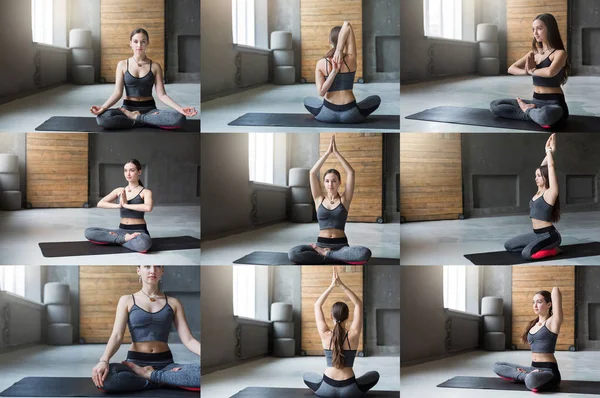 Set of young woman practicing yoga — Stock Photo, Image