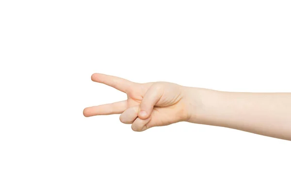 Kinderhand zeigt Nummer zwei auf weißem Hintergrund — Stockfoto