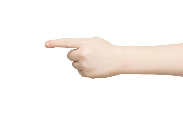 Kinderhand zeigt mit Zeigefinger isoliert — Stockfoto