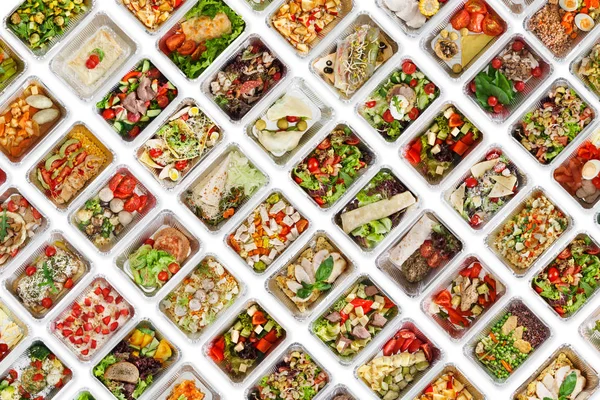 Conjunto de cajas de comida para llevar en fondo blanco —  Fotos de Stock