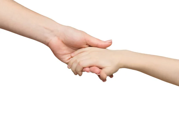 Mother holding hand of her child isolated — Stock Photo, Image