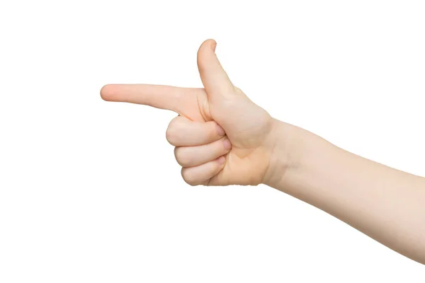 Kid mão apontando com dedo indicador isolado — Fotografia de Stock