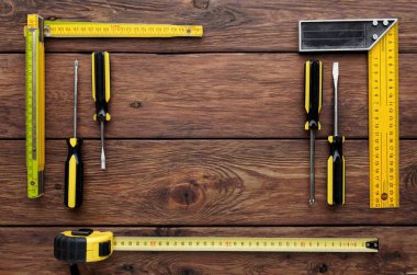 Ahşap arka plan kopya alanı ile set kare çerçeve