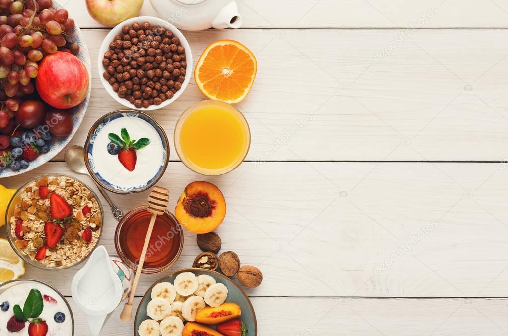 Continental breakfast menu on woden table