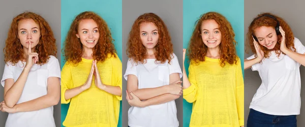 Emociones conjunto de mujer joven en el fondo del estudio — Foto de Stock