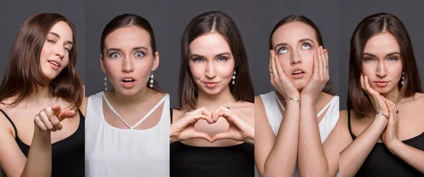 Emotionen einer jungen Frau im Hintergrund des Studios — Stockfoto