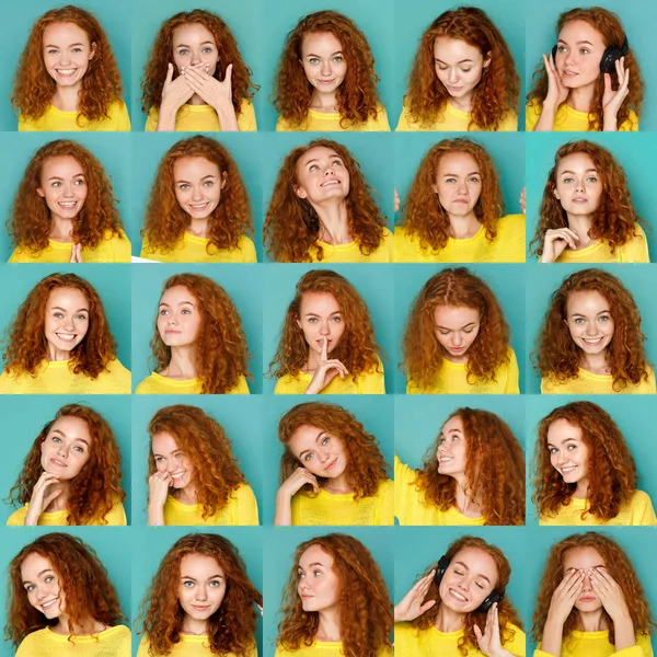 Emotions set of young woman at studio background — Stock Photo, Image