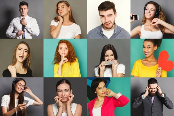 Verschiedene junge Menschen positive und negative Emotionen gesetzt — Stockfoto