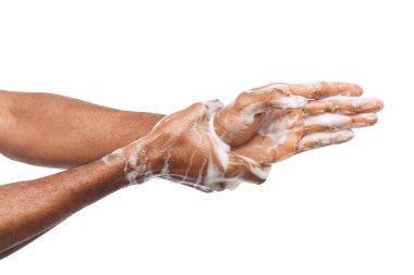 Black man washing hands isolated on white background clipart