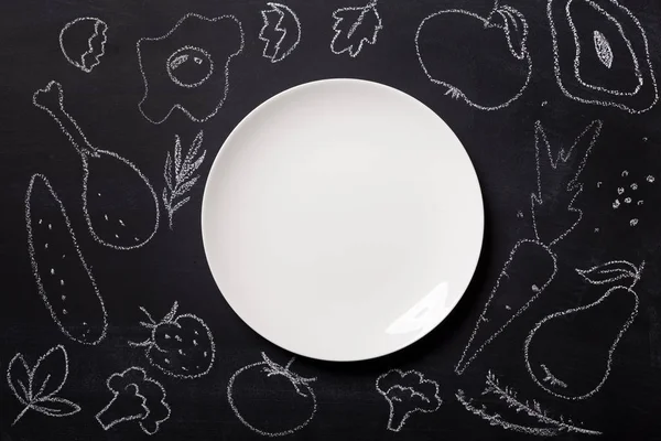 Élelmiszer rajzolt krétával táblára — Stock Fotó