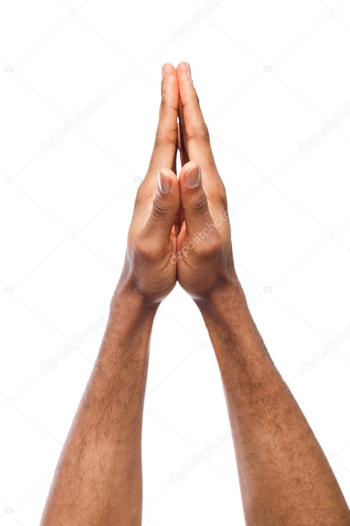 Black male praying hands gesture