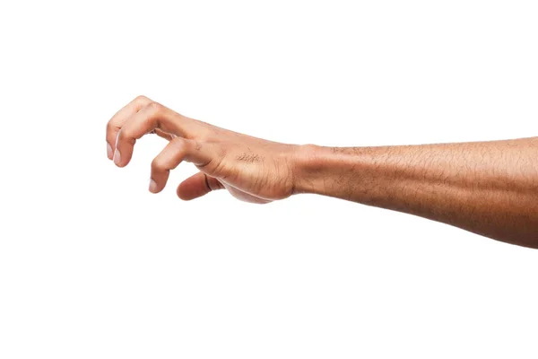 Czarny mężczyzna dłoni podniesienie coś, wyłącznik — Zdjęcie stockowe