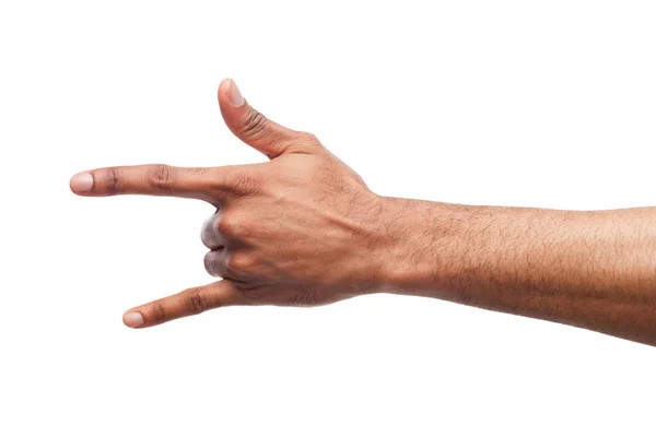 Male black hand making rocknroll gesture isolated on white — Stock Photo, Image