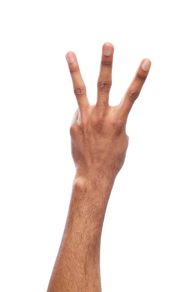 Black hand showing number three isolated — Stock Photo, Image