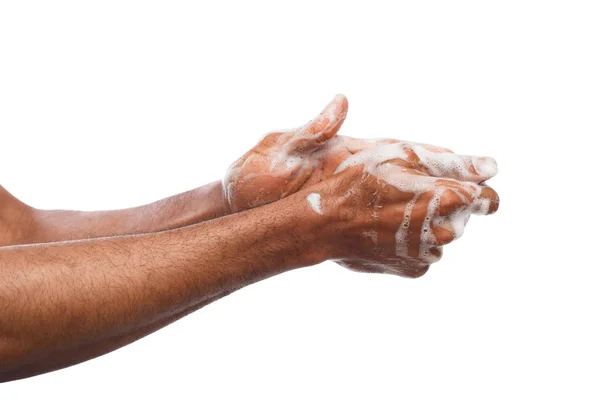 Black man washing hands isolated on white background — Stock Photo, Image