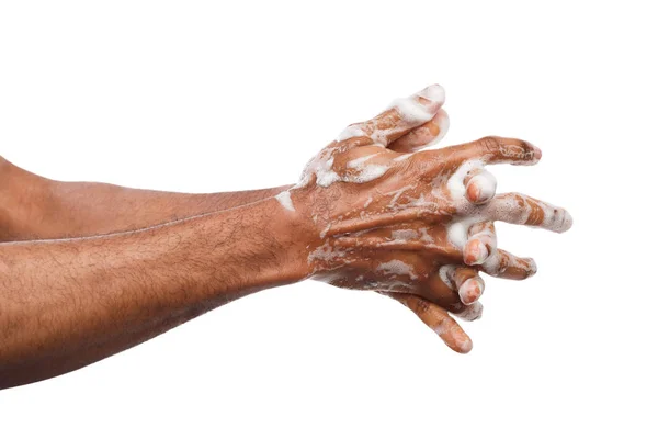 Black man washing hands isolated on white background — Stock Photo, Image