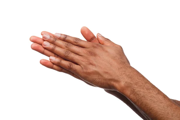 Czarne męskie dłonie na białym tle — Zdjęcie stockowe