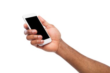 Boş ekran ile hareket eden smartphone tutan el