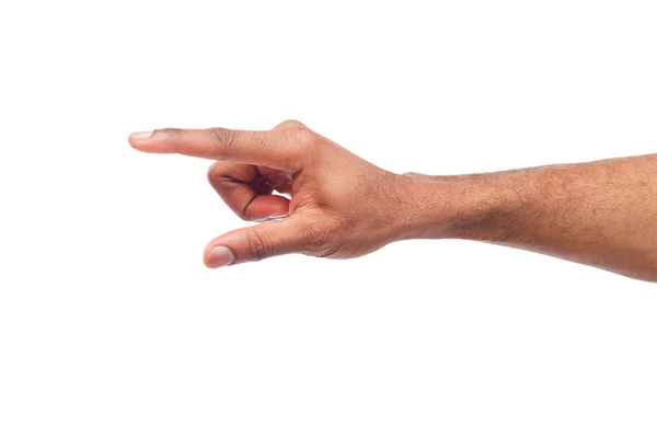 Mão masculina medindo algo, recorte, gesto — Fotografia de Stock