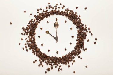 Background with drawn clock, coffee break time clipart