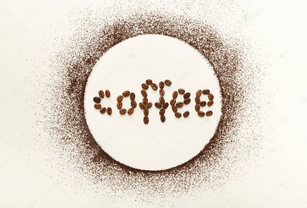 Circle made of coffee powder on white isolated background