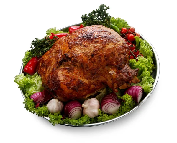 구운된 닭고기와 야채 플래터 흰색 절연 — 스톡 사진
