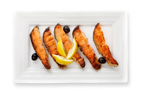 Roasted salmon fillet isolated on white background — Stock Photo, Image