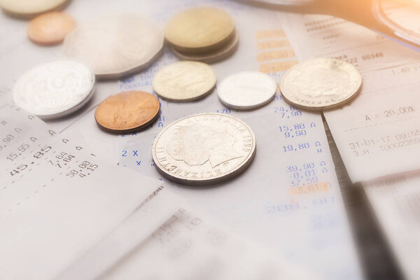 Paper bills and coin money closeup