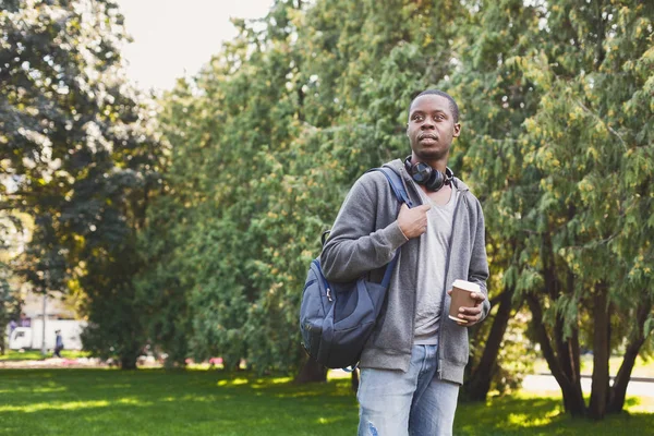 Afro-amerikansk student med böcker i park — Stockfoto