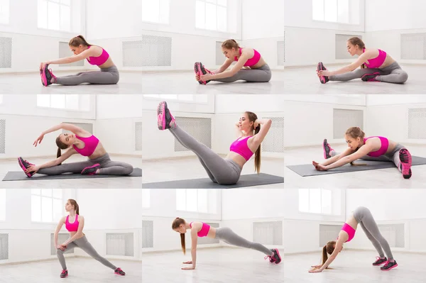 Collage de mujer joven practicando yoga — Foto de Stock