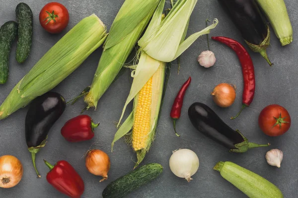 Fresh vegetables on grey background — Stock Photo, Image