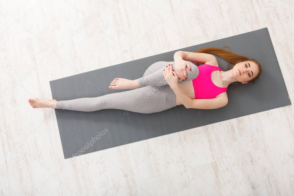 Fitness woman having rest top view