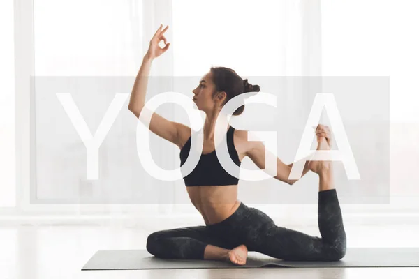 Yoga concept. Woman doing yoga asana in studio