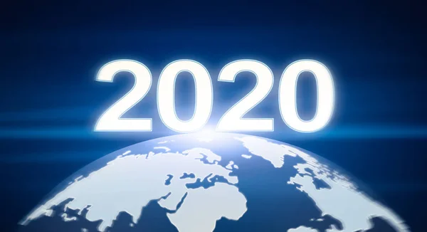 Planeet Aarde met gloeiende getallen 2020 zoals zonsopgang — Stockfoto