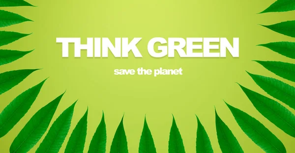 Pense texto verde no banner conceitual com moldura de folhas frescas — Fotografia de Stock