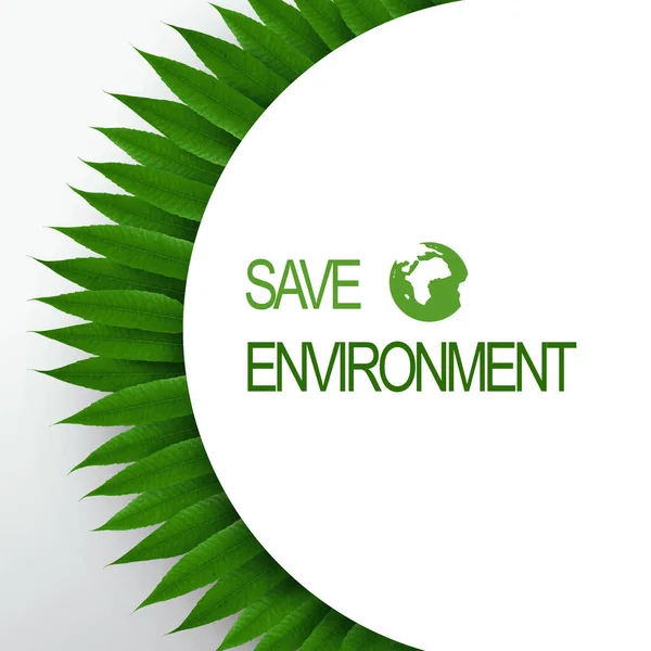 Guardar cartel ambiental con hojas verdes frescas — Foto de Stock