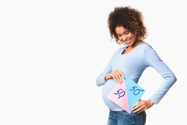 Tablero de mujer expectante con colores azul y rosa —  Fotos de Stock