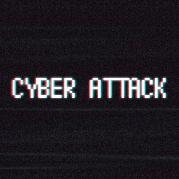 Napis Cyber Attack w stylu Pixel Hałas na ciemnym tle — Zdjęcie stockowe