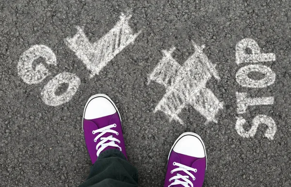 Girl in purple sneakers deciding to move forward