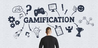 Kelime ve oyun simgeleri ile Gamification konsepti