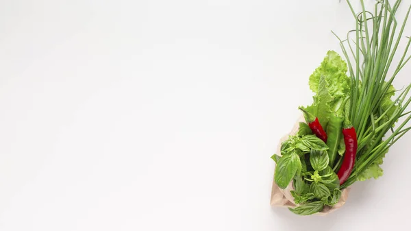 Zdrowe warzywa witaminy w papierowej torbie izolowane na białym — Zdjęcie stockowe