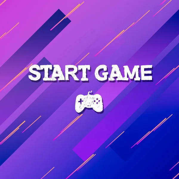 Start game text with gamepad joystick. Gamification concept