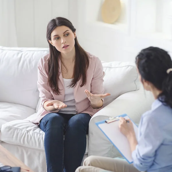 Portrait of young lady attending private therapy — Stock Photo, Image