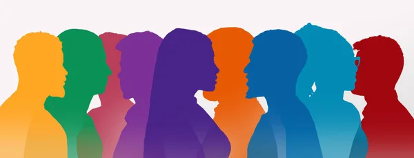 Diverse colored silhouettes of communicating people over white — Stock Photo, Image