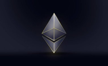 Siyah arkaplanda Ethereum kripto para birimi gri logosu