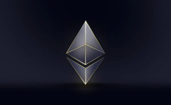 Ethereum criptovaluta logo grigio su sfondo nero — Foto Stock